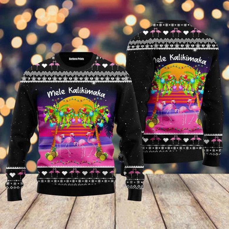 Mele Kalikimaka Flamingo Sunset Ugly Christmas Sweater For Men & Women