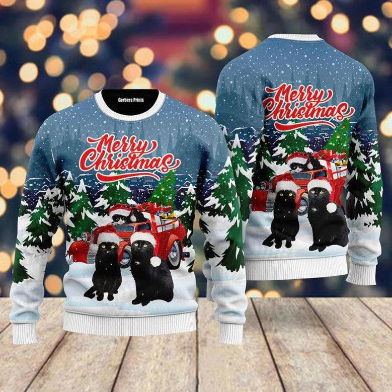 Merry Christmas Black Cat Ugly Christmas Sweater For Men & Women