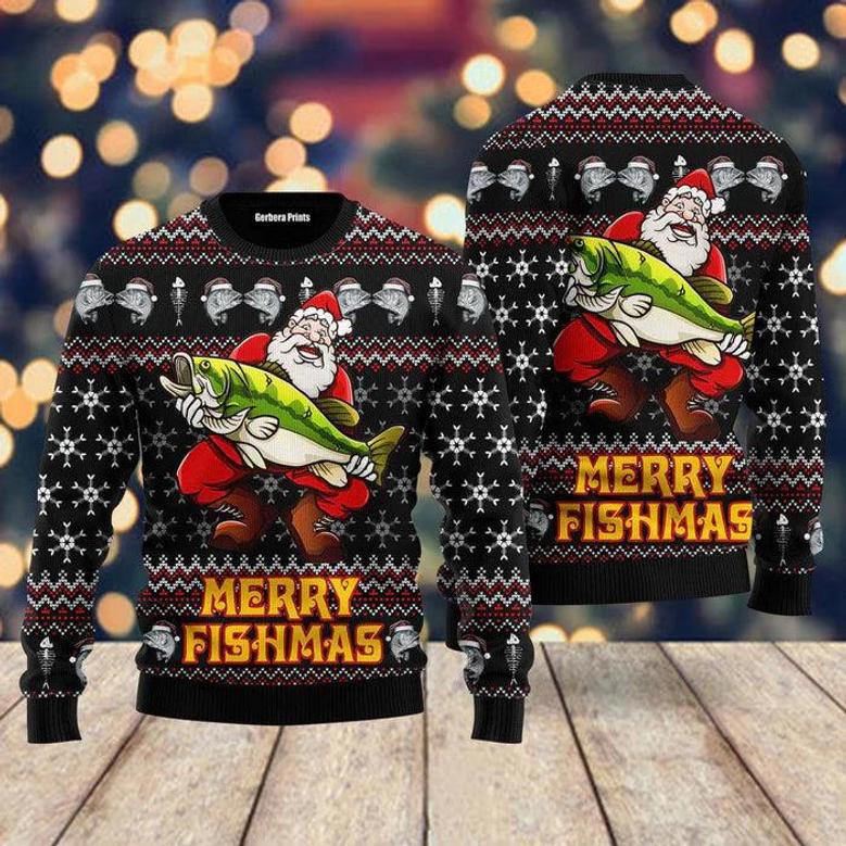 Merry Fishmas Santa Loves Fishing Ugly Christmas Sweater For Men & Women