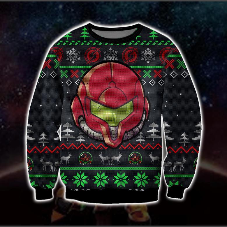 Metroid Game Knitting Pattern Print Ugly Christmas Sweater