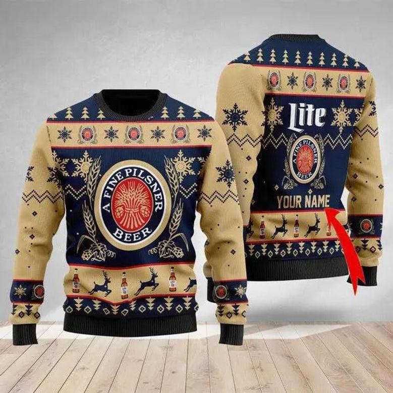 Miller Lite Personalized Ugly Christmas Sweater, Jumpers