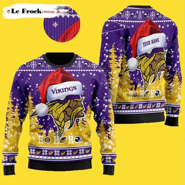 Minnesota Vikings Symbol Wearing Santa Claus Hat Ho Ho Ho Ugly Christmas Sweater