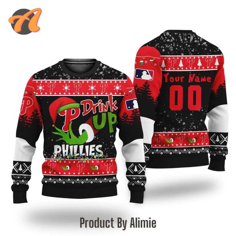 MLB Grinch Drink Up Philadelphia Phillies Custom Ugly Christmas Sweater, Jumpers