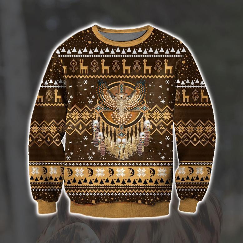 Native American Owl Print Knitting Pattern Ugly Christmas Sweater