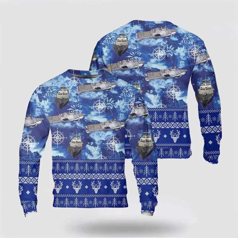 Navy USS Freedom Ugly Christmas Sweater, Jumper