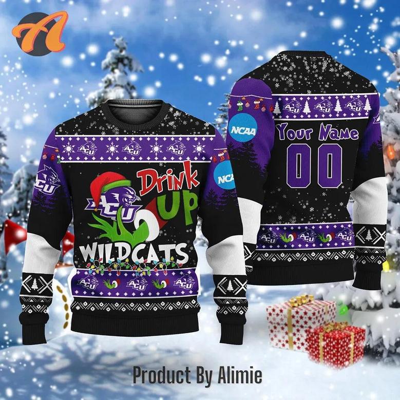 NCAA Grinch Drink Up Abilene Christian Wildcats Custom Ugly Christmas Sweater