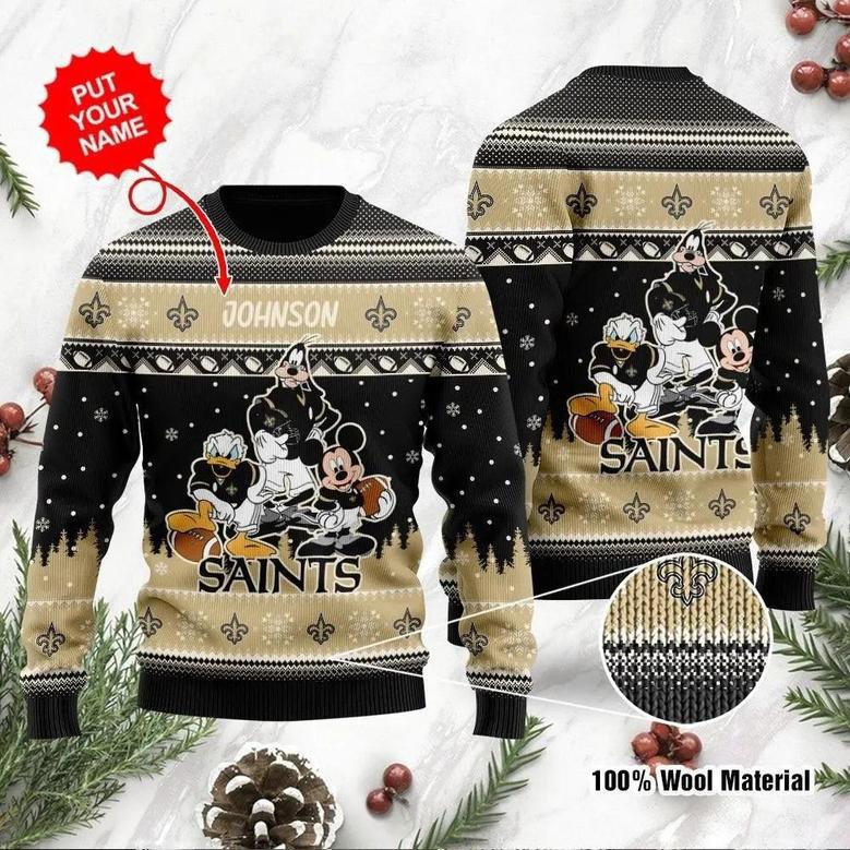 New Orleans Saints Disney Donald Duck Mickey Mouse Goofy Custom Ugly Christmas Sweater