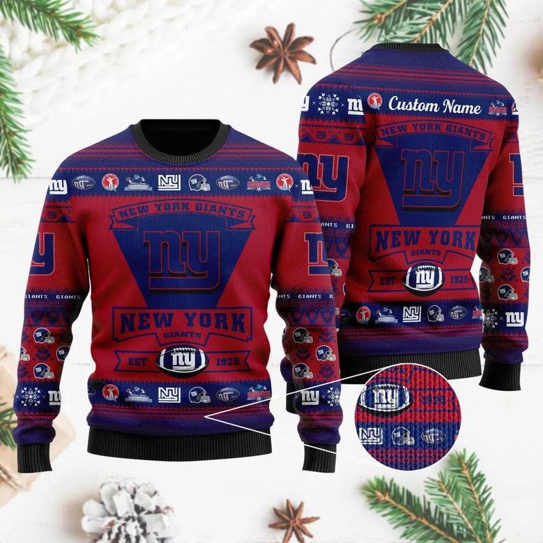 New York Giants Football Team Custom Ugly Christmas Sweater, Jumpers