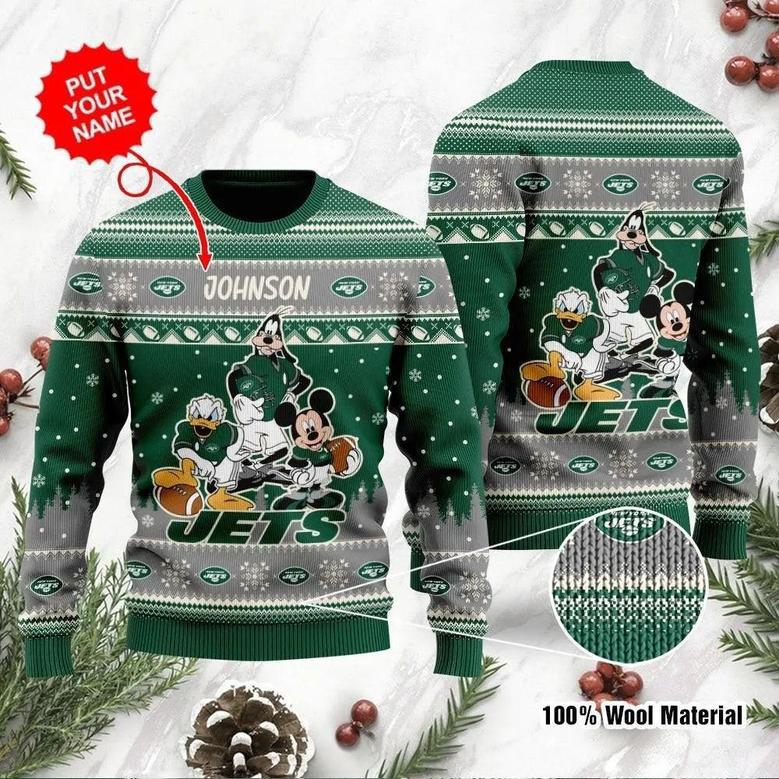 New York Jets Disney Donald Duck Mickey Mouse Goofy Custom Ugly Christmas Sweater