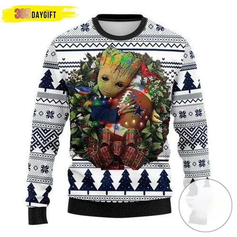 NFL Dallas Cowboys Groot Hug Custom Ugly Christmas Sweater, Jumpers