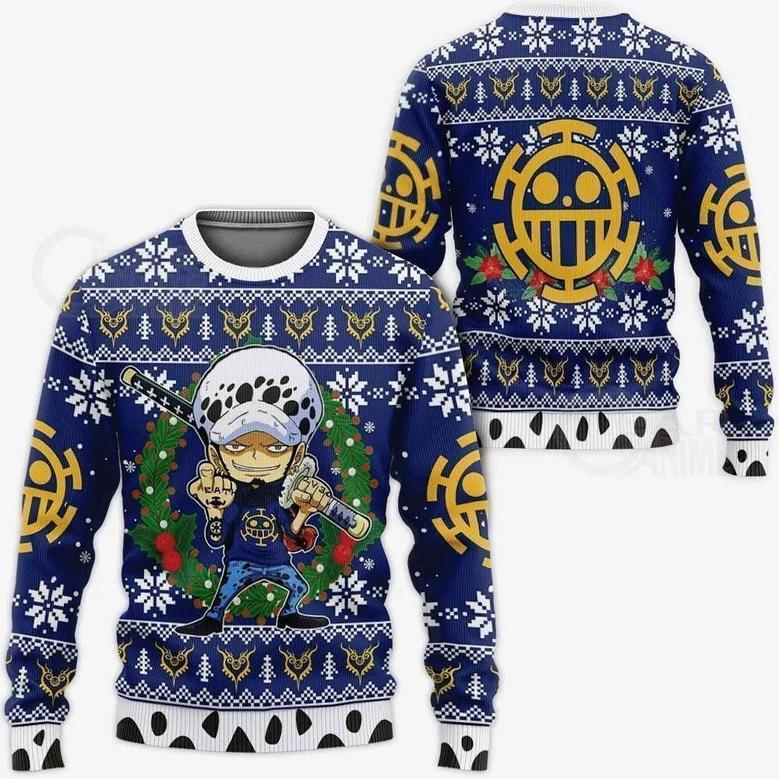 One Piece Anime Chibi Trafalgar D. Water Law Custom Ugly Christmas Sweater, Jumpers