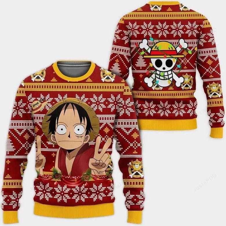 One Piece Anime Socute Monkey D. Luffy Custom Ugly Christmas Sweater, Jumpers