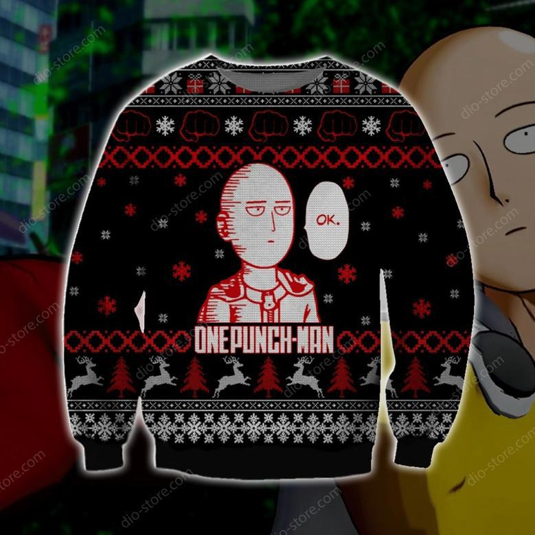 One Punch Man Knitting Pattern Print Ugly Christmas Sweater