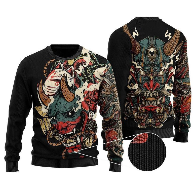 Oni Mask Tattoo Ugly Christmas Sweater