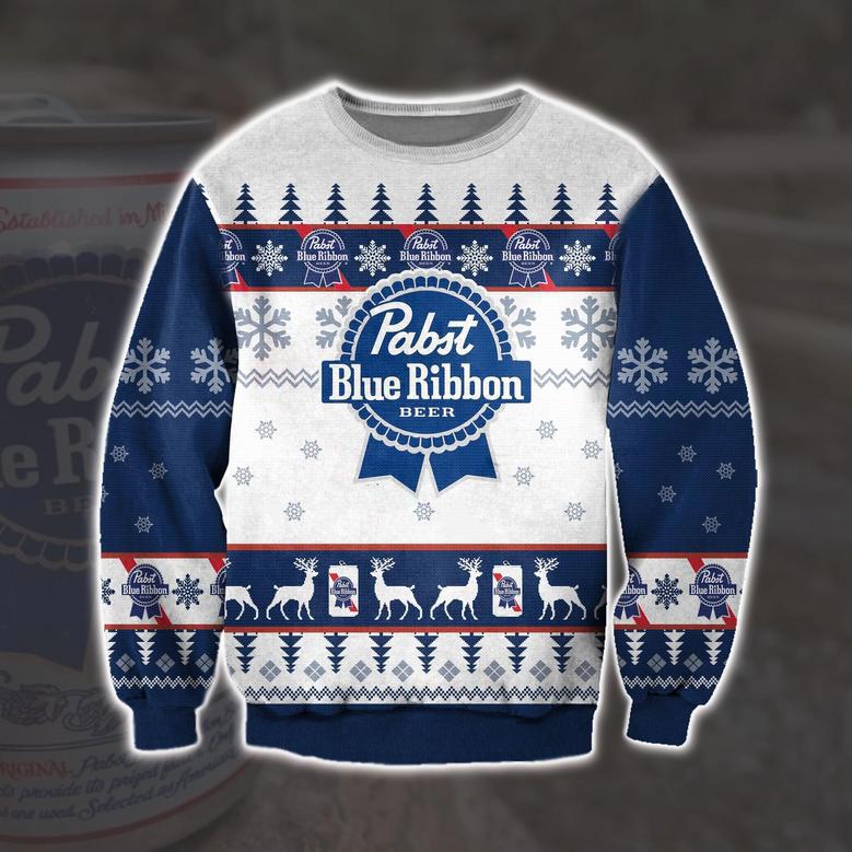 Pabst Blue Ribbon Beer Ugly Christmas Sweater