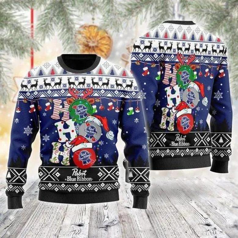 Pabst Blue Ribbon Ho Ho Ho Custom Ugly Christmas Sweater, Jumpers