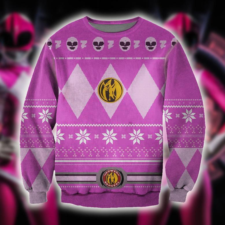 Power Rangers Knitting Pattern Pink Print Ugly Christmas Sweater