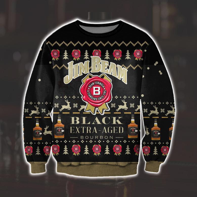 Print Jim Beam Black Extra Aged Bourbon Ugly Christmas Sweater