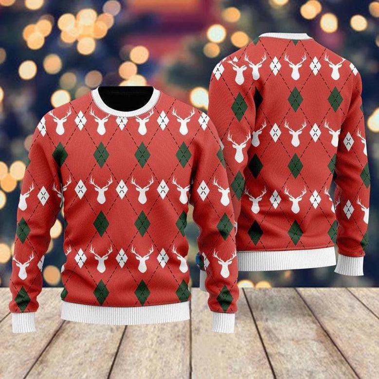 Red Argyle Reinmas Ugly Christmas Sweater For Men & Women