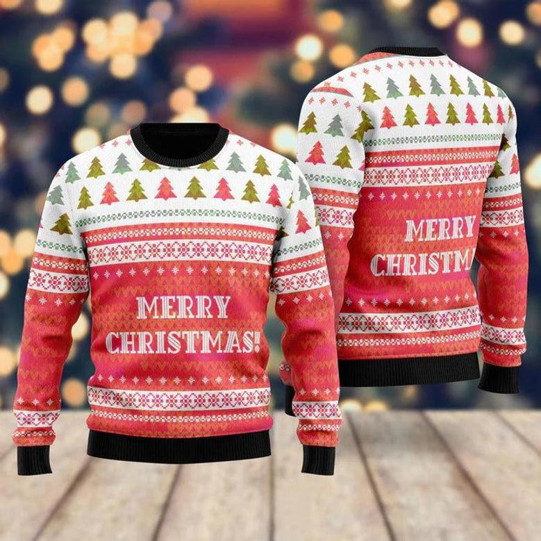 Red Merry Holiday Pattern Ugly Christmas Sweater For Men & Women