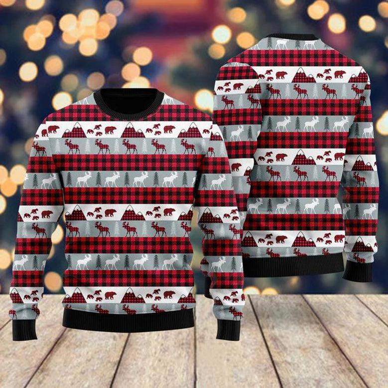 Reindeer And Beer On Buffalo Plaid Pattern Ugly Christmas Sweater For Men & Women