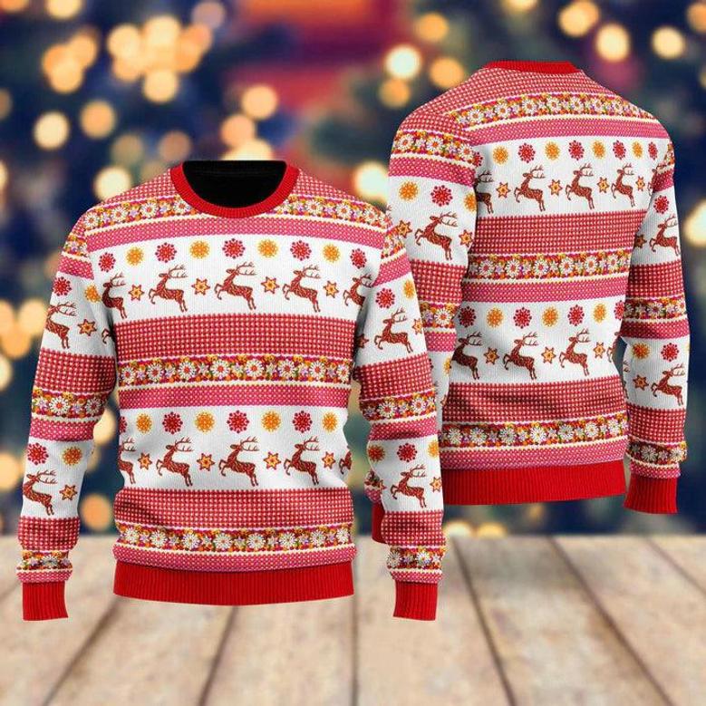 Reindeer Wonderful Time Of The Year Pattern Ugly Christmas Sweater For Men & Women