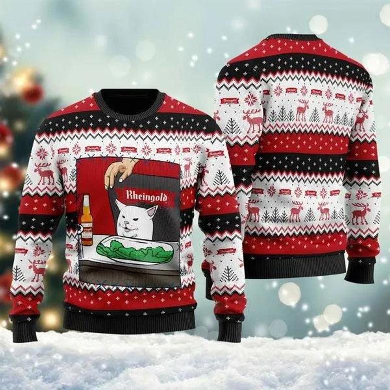 Rheingold Beer Cat Meme Ugly Christmas Sweater, Jumpers