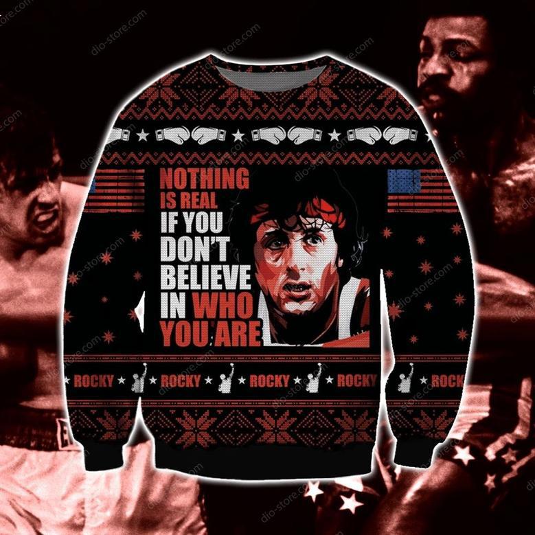 Rocky Knitting Pattern Print Ugly Christmas Sweater