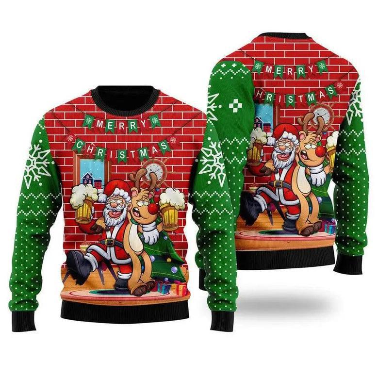 Santa Claus Drunk Merry Xmas Funny Ugly Christmas Sweater