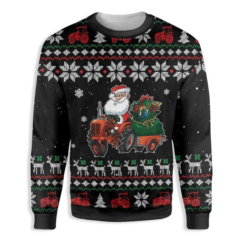 Santa Claus Farm Tractor Ugly Christmas Sweater