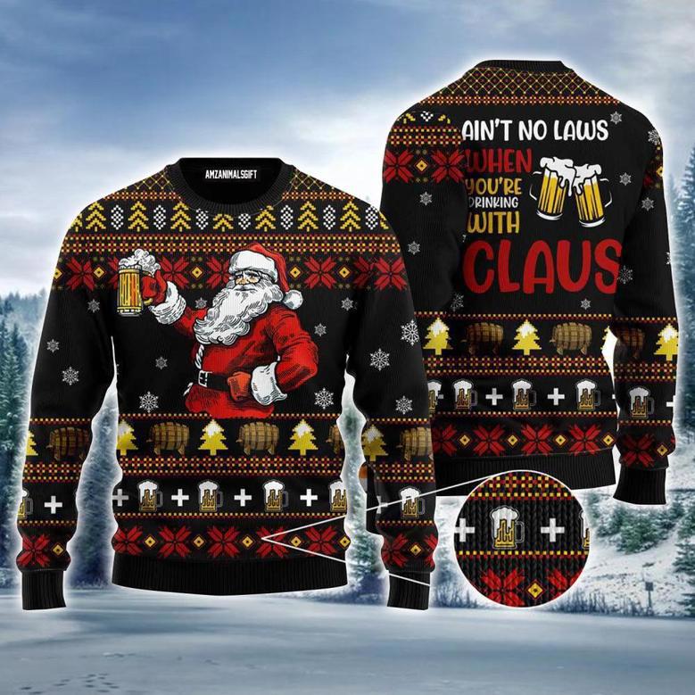 Santa Claus Ugly Sweater, Funny Drinking Beer With Claus Sweater