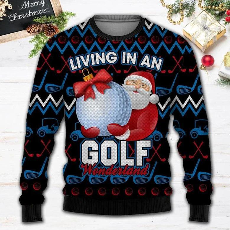 Santa Clause Golf Wonderland Ugly Sweater For Men Women Holiday Sweater