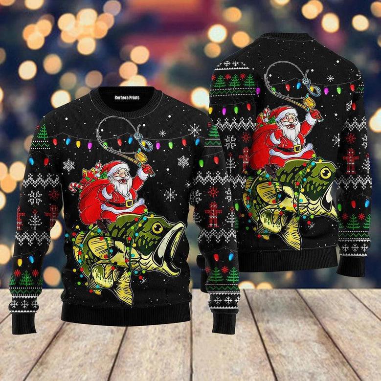 Santa Riding Bass Fish Ugly Christmas Sweater For Men & Women