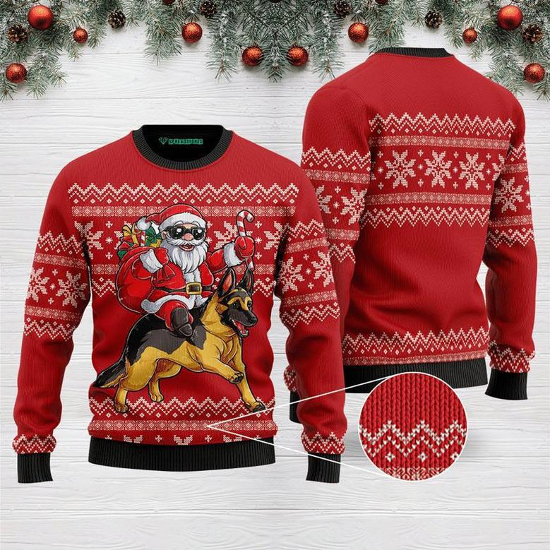 Santa Riding German Shepherd Ugly Christmas Sweater