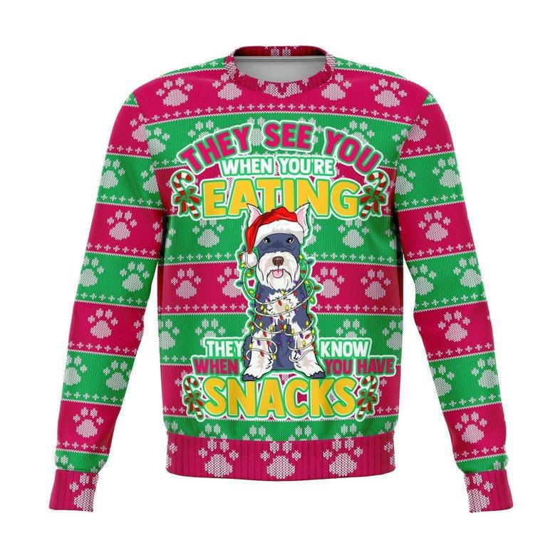 Schnauzer They Know When You Have Snacks Ugly Christmas Sweater