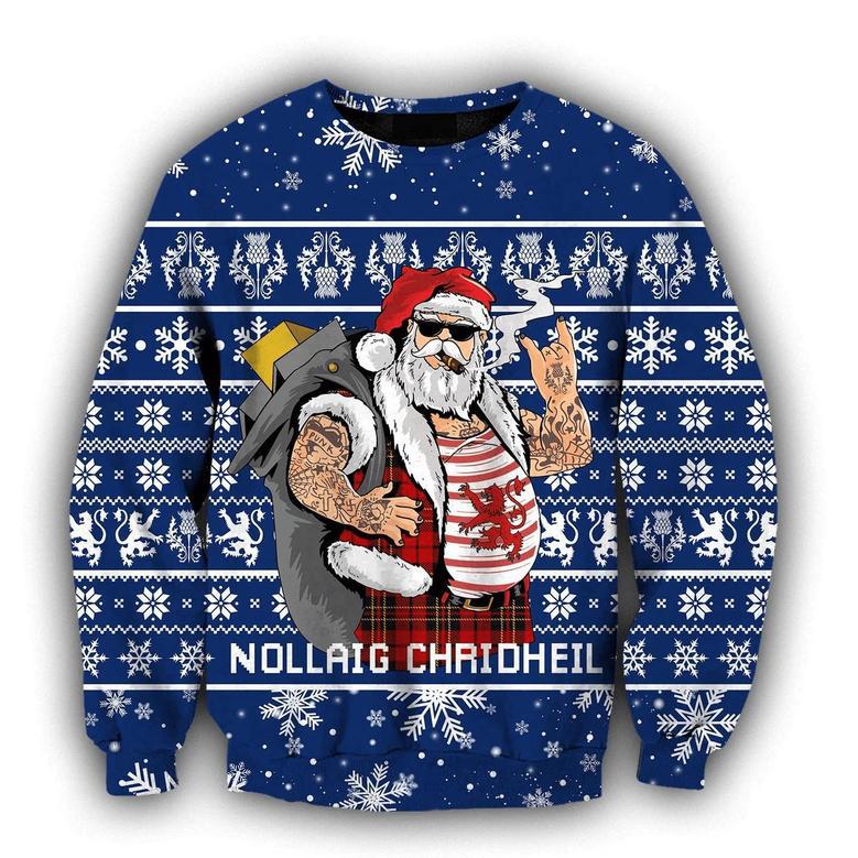 Scottish Gangster Santa Blue Ugly Christmas Sweater