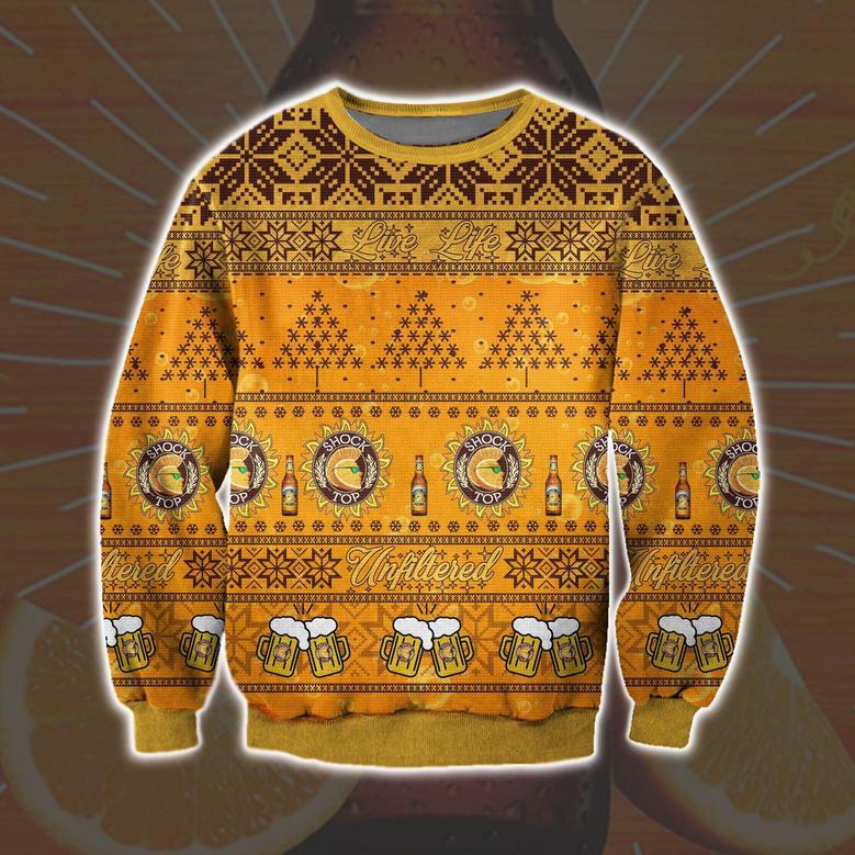 Shock Top Beer Knitting Pattern Print Ugly Christmas Sweater