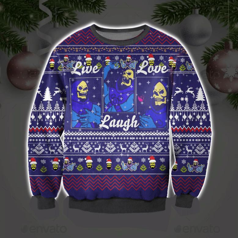 Skeletor Live Laugh Love Ugly Christmas Sweater