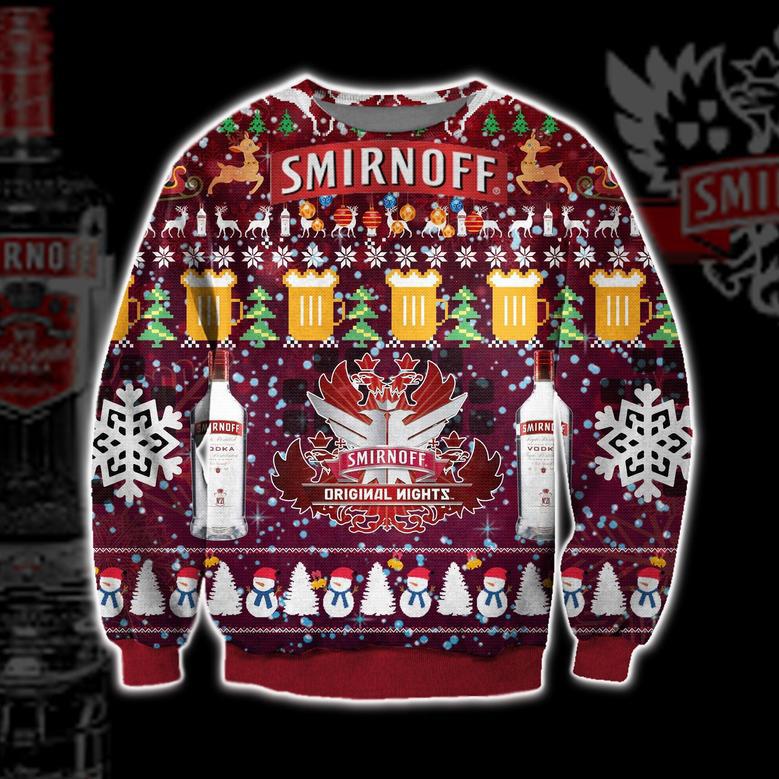 Smirnoff Vodka Wine Knitting Pattern Print Ugly Christmas Sweater