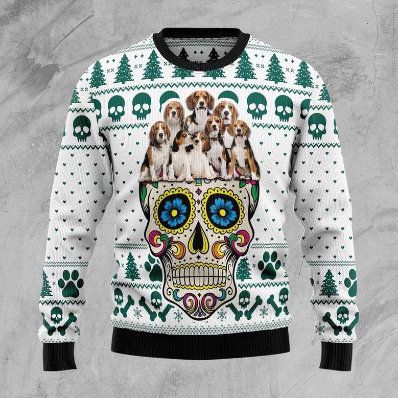 Sugar Skull Beagles Dog Ugly Christmas Sweater