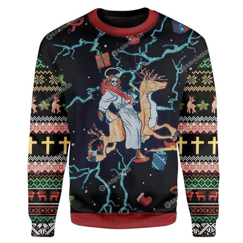 Swag Jesus Rides Reindeer Ugly Christmas Sweater