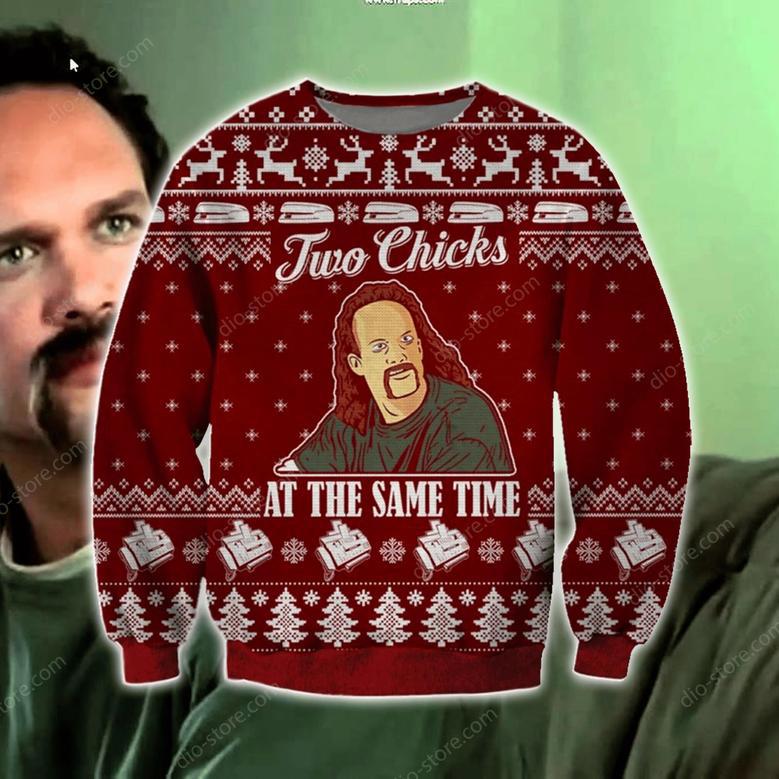 Two Chicks At The Same Time Ugly Christmas Sweater