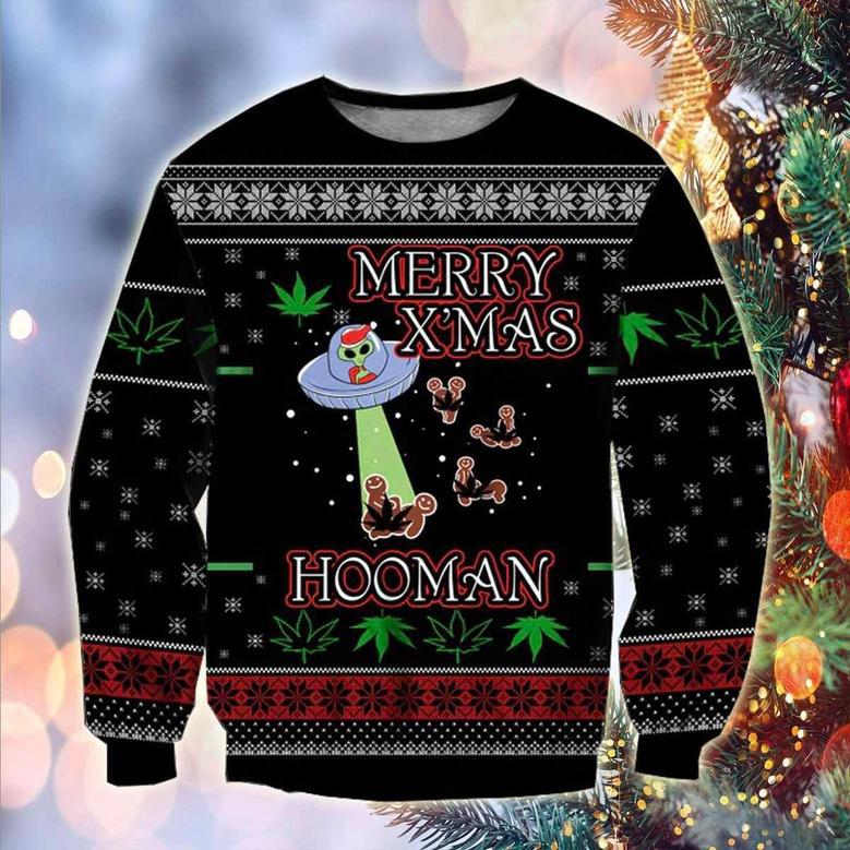 Ufo Merry X'Mas Hooman All Over Print Ugly Christmas Sweater