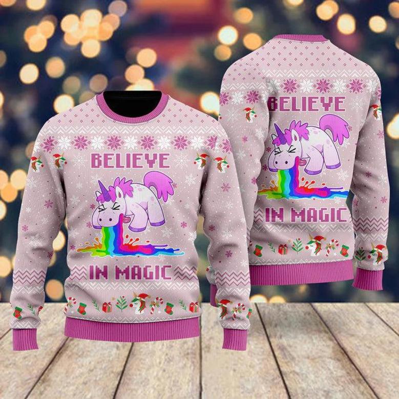 Unicorn Believe In Magic Ugly Christmas Sweater For Men & Women