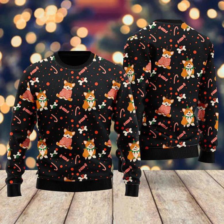 Very Cute Xmas Corgi Dog Pattern Ugly Christmas Sweater For Men & Women