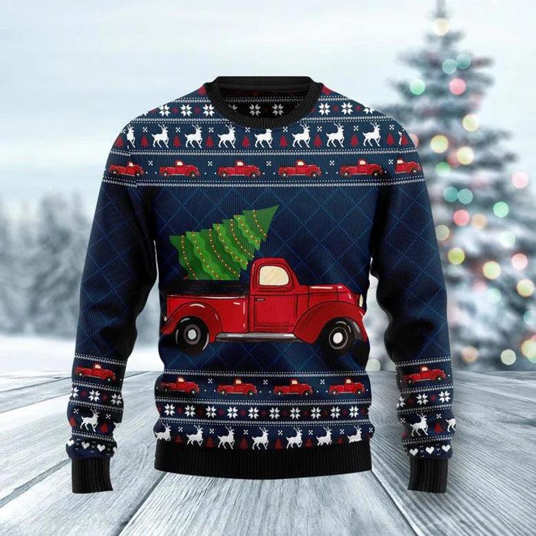 Vintage Red Truck Ugly Christmas Sweater For Men & Women