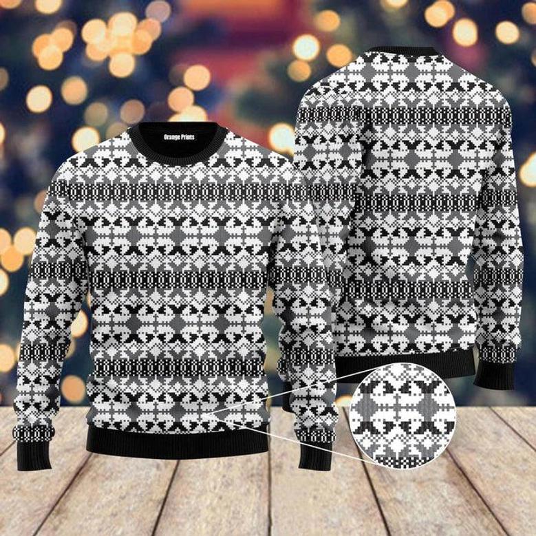 Xmas Knit Style Black And White Ugly Christmas Sweater For Men & Women