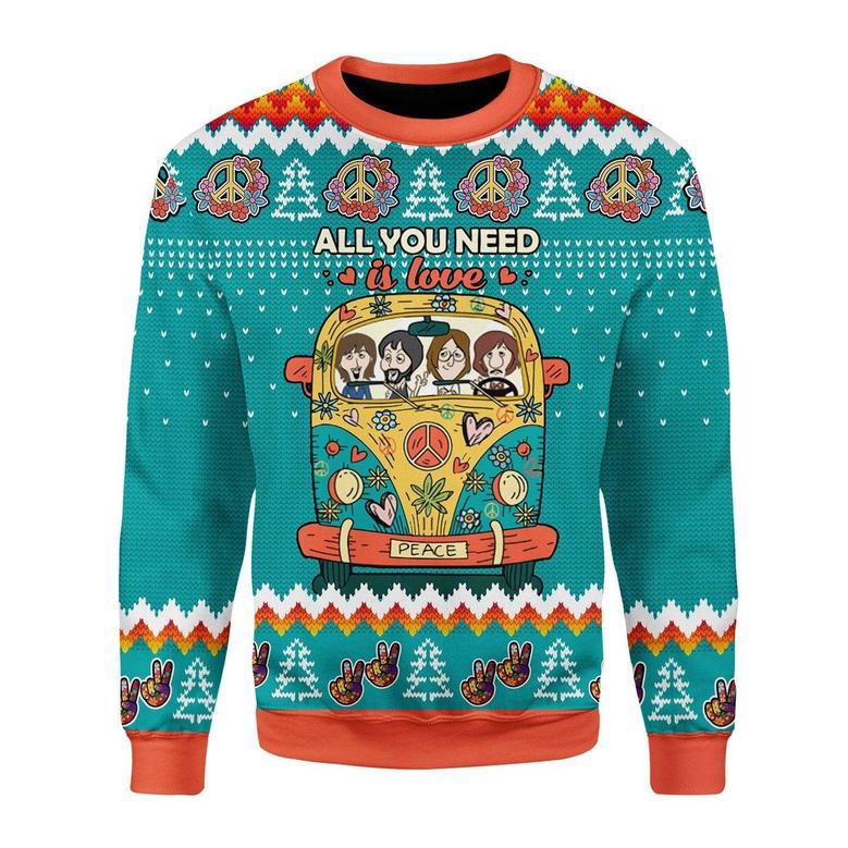 All You Need Is Love Hippie Ugly Christmas Sweater