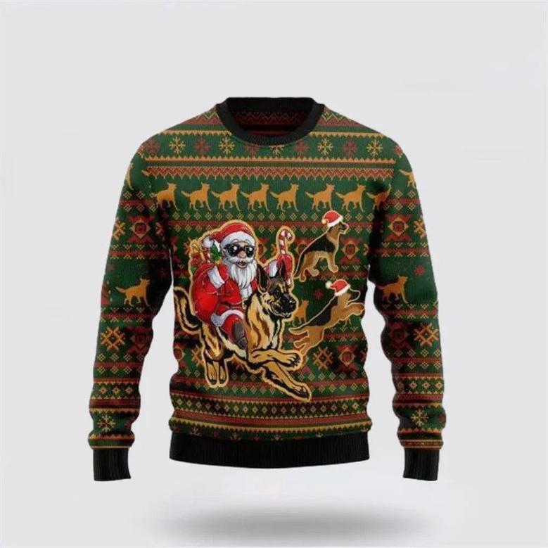 Awesome German Shepherd Dog Santa Claus Ugly Christmas Sweater