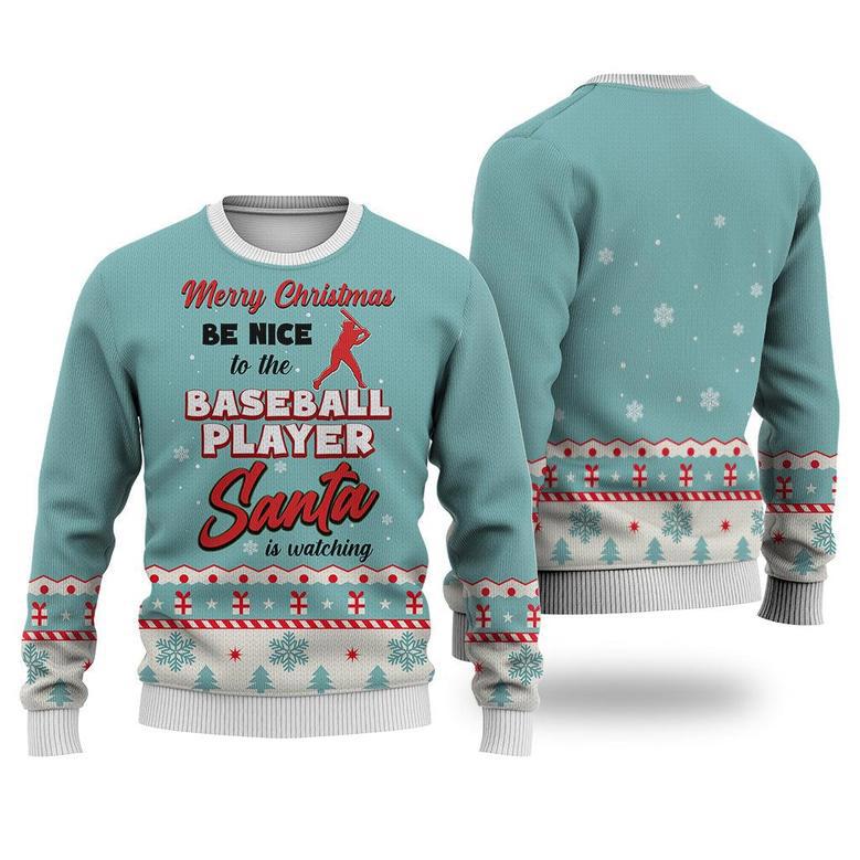 Baseball Merry Christmas Be Nice Sweater Christmas Knitted Print Sweatshirt